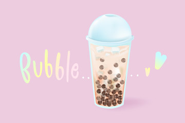 Love bubble milk tea with tea cup and lovely pink background