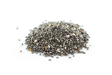 chia seeds on white background.