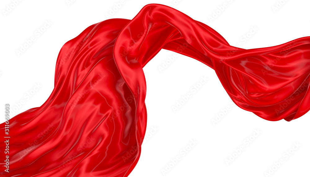 Poster abstract background of red wavy silk or satin. 3d rendering image.