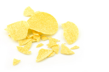 potato chips crack on white background.