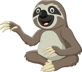 Cartoon funny sloth sitting and waving hand