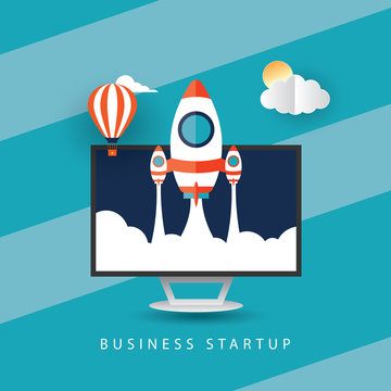 Flying Rocket Business Startup Concept Banner