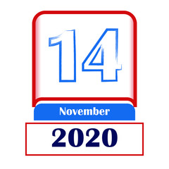14 November 2020. Vector flat daily calendar. Date, month.	