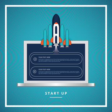 Super rocket launch banner flat design