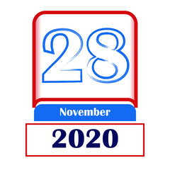28 November 2020. Vector flat daily calendar. Date, month.