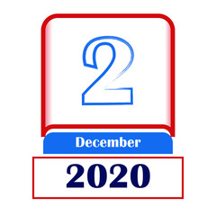 2 December 2020. Vector flat daily calendar. Date, month.