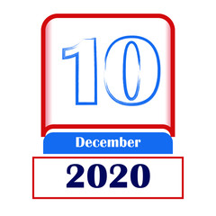 10 December 2020. Vector flat daily calendar. Date, month.