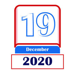 19 December 2020. Vector flat daily calendar. Date, month.