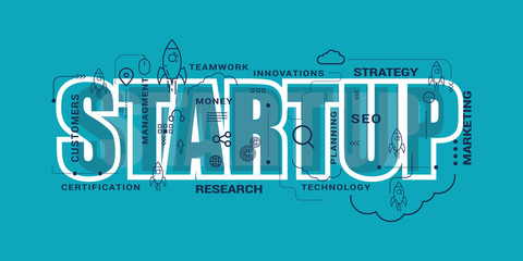 Startup business design concept with rocket