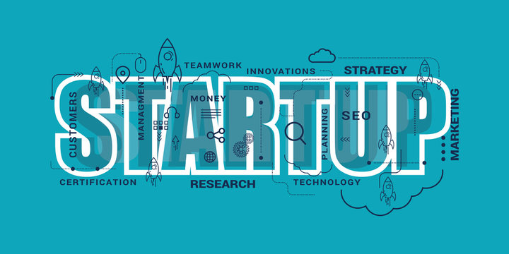 Startup business design concept with rocket