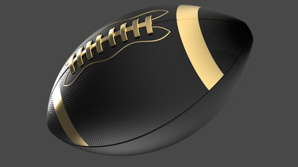 Gold-black American football standard ball under black-white background. 3D CG. 3D illustration. 3D high quality rendering.