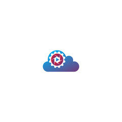 Combination of cloud + lens and gear logo design vector