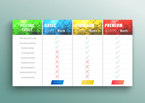 Comparison pricing list. Set offer tariffs. ui ux vector banner for web app. set pricing table, order, box, button. Comparing price or product plan chart compare products business purchase discount