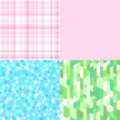 Seamless backgrounds. Colorful pattern with triangles. Dotted geometric background