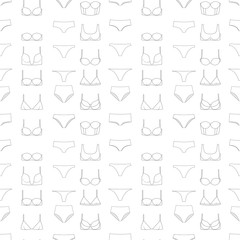Seamless pattern with various types of women's panties  and bras. Underwear. Vector illustration