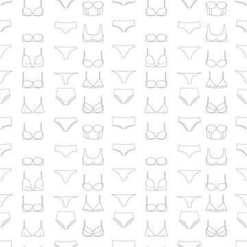 Seamless pattern with various types of women's panties  and bras. Underwear. Vector illustration