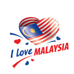 The national flag of the Malaysia and the inscription I love Malaysia. Vector illustration