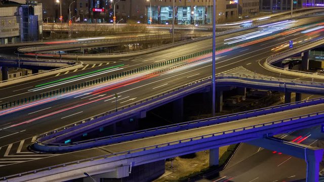 Chinese overpass roads junction in Beijing timelapse zoom out
