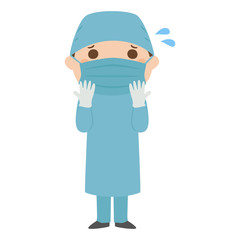 職業のイラスト。慌てている手術着を着た男性医師。