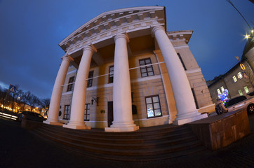 Historical area at dusk with illumination. Downtown. Kiev , Ukraine