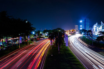 Fototapeta premium Light from vehicles at night