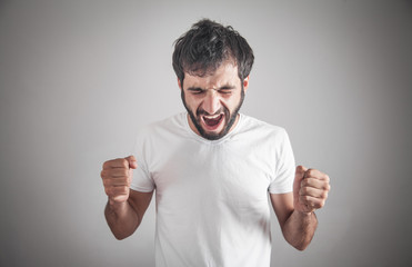 Angry caucasian man shouting. Emotions. Facial expression