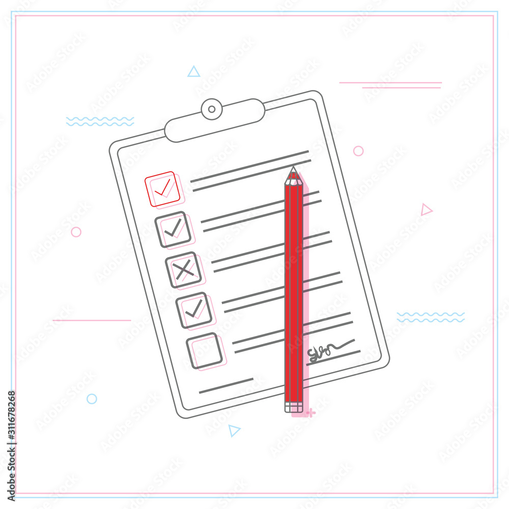 Poster hand filling checklist on to do list. form illustration with paper work document.