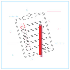 Hand filling checklist on To Do List. Form illustration with paper work document. 