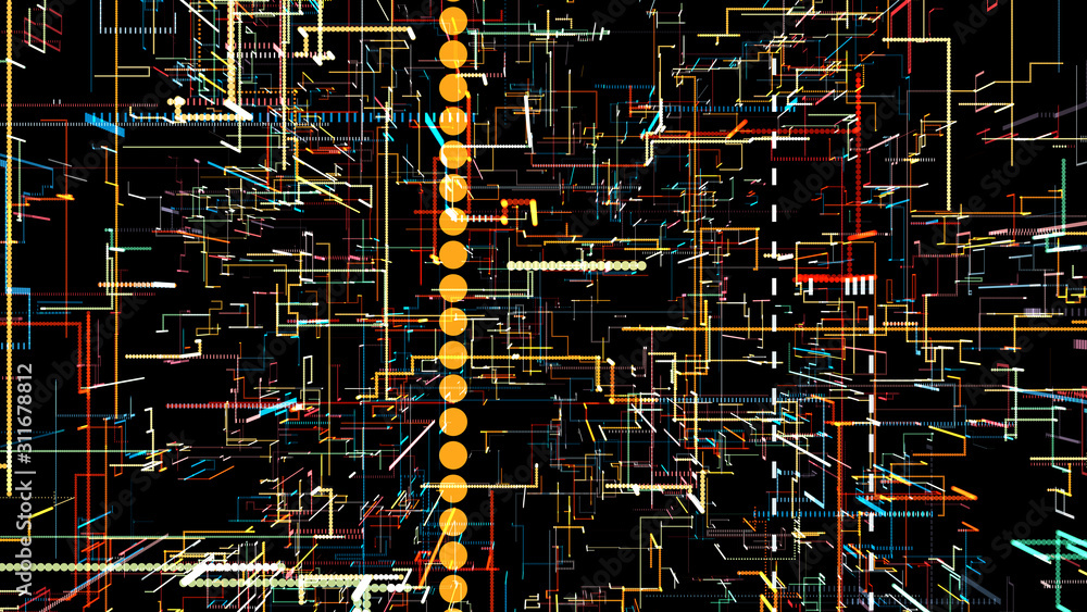 Poster abstract technogenic background of thin lines and stripes.