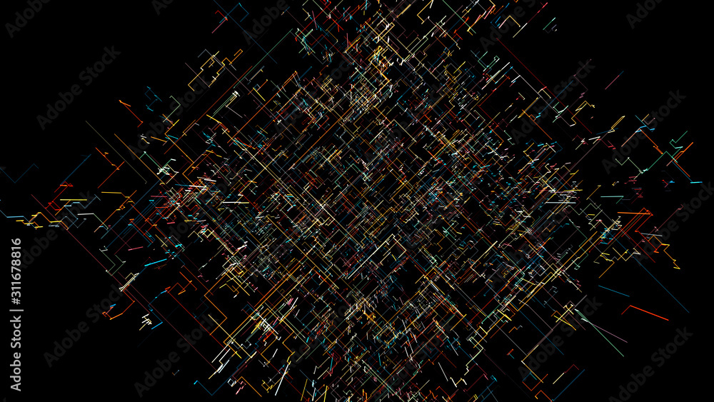 Poster abstract technogenic background of thin lines and stripes.