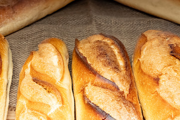 French baguettes. Fresh crisp bread. Copy space.