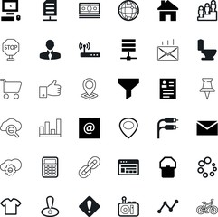 web vector icon set such as: cooking, room, house, soup, play, celebration, dollar, hyperlink, prick, pedestal, wheel, router, server, worker, networking, outdoor, pushpin, newsletter, connected, do