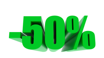 -50 percent off discount promotion sale. 3D Render. 3D-Illustration percent discount collection for your unique selling poster, banner ads. Christmas, Xmas sale and more