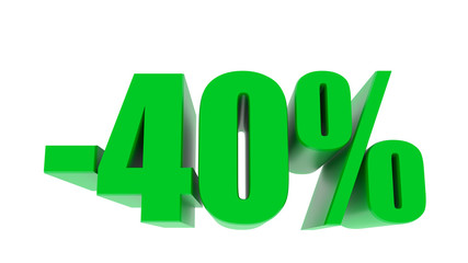 -40 percent off discount promotion sale. 3D Render. 3D-Illustration percent discount collection for your unique selling poster, banner ads. Christmas, Xmas sale and more