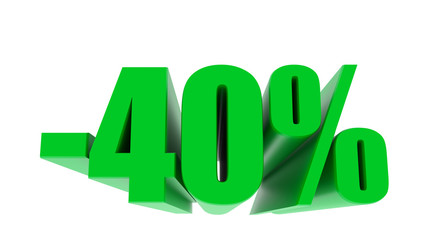 -40 percent off discount promotion sale. 3D Render. 3D-Illustration percent discount collection for your unique selling poster, banner ads. Christmas, Xmas sale and more