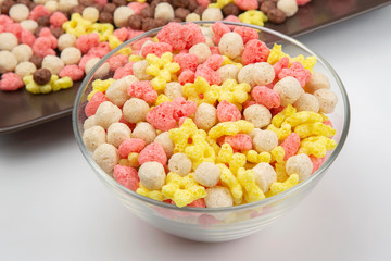 Colored light snacks. Breakfast in the plate. Diet and calories. Dessert food.