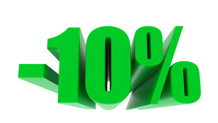 -10 percent off discount promotion sale. 3D Render. 3D-Illustration percent discount collection for your unique selling poster, banner ads. Christmas, Xmas sale and more