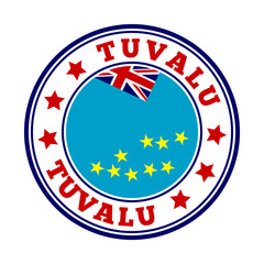 Tuvalu sign with national flag in a round logo. Vector illustration of the country's emblem.