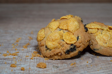 Cookies on a wooden table have space to put text