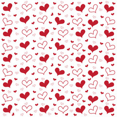 Hand drawn mini heart shape red color.Seamless pattern isolated on white bankground.Desing for element of valentine day ,Print ,Wrapping paper ,Love/wedding card ,Screen wallpaper.Vector.Illustration.