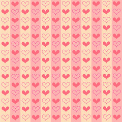 Hand drawn pretty mini sweetest red heart seamless on pink and gold color stripe pattern background. Design for element of valentine day ,Wedding card ,Print ,Wrapping paper,Love,Screen.Vector.
