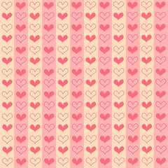Hand drawn pretty mini sweetest red heart seamless on pink and gold color stripe pattern background. Design for element of valentine day ,Wedding card ,Print ,Wrapping paper,Love,Screen.Vector.