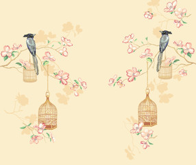 Flower, bird and plant design, the artistic expression of Oriental culture	