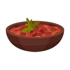 Traditional Mexican Food Served in Bowl Vector Illustration