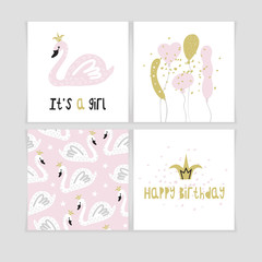 A set of cute baby shower cards. Swan.