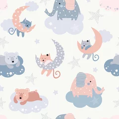 Printed kitchen splashbacks Elephant Cute seamless pattern with cats, elephants, bears