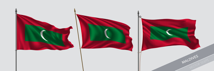 Set of Maldives waving flag on isolated background vector illustration