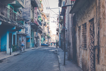 Vintage colored classic american cars in Old Havana, Cuba.