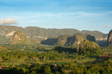 Fototapeta premium Panoramic view over landscape with mogotes in Vinales Valley, Cuba.