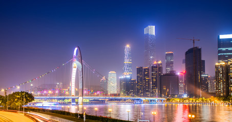 Fototapeta na wymiar Guangzhou city night and architectural landscape skyline